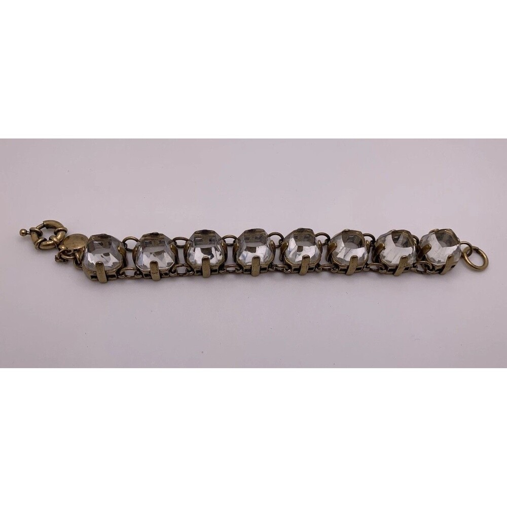 J. Crew Statement Chunky Bracelet Square Clear Stones Signed Gold Tone